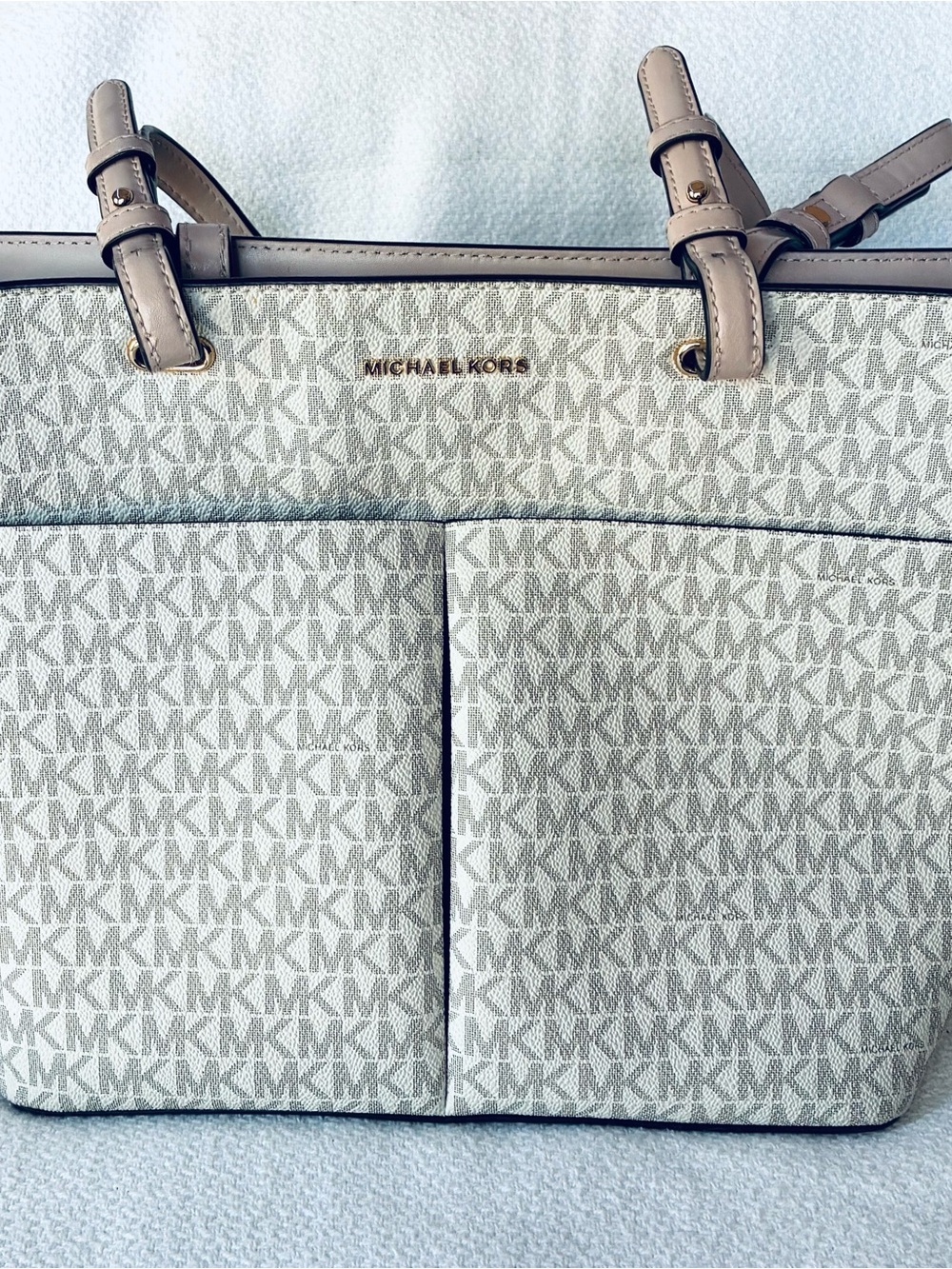 Michael Kors Signature Tote Bag – Vanilla/Blush MK Logo Print